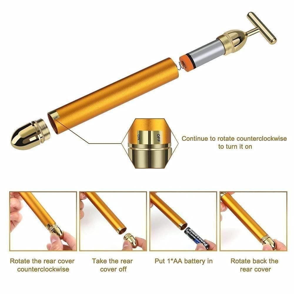 24K Gold Energy Beauty Bar Electric Vibration Facial Massage Roller
