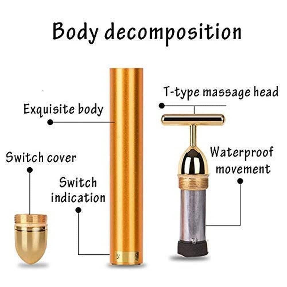 24K Gold Energy Beauty Bar Electric Vibration Facial Massage Roller