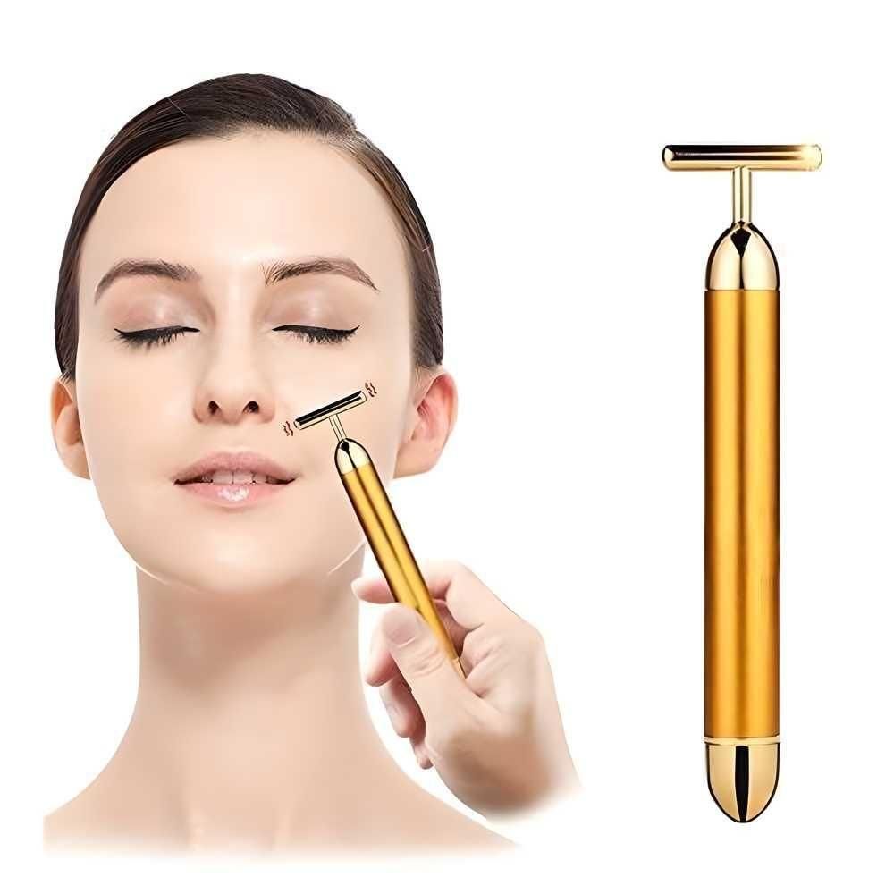 24K Gold Energy Beauty Bar Electric Vibration Facial Massage Roller