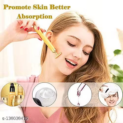 24K Gold Energy Beauty Bar Electric Vibration Facial Massage Roller